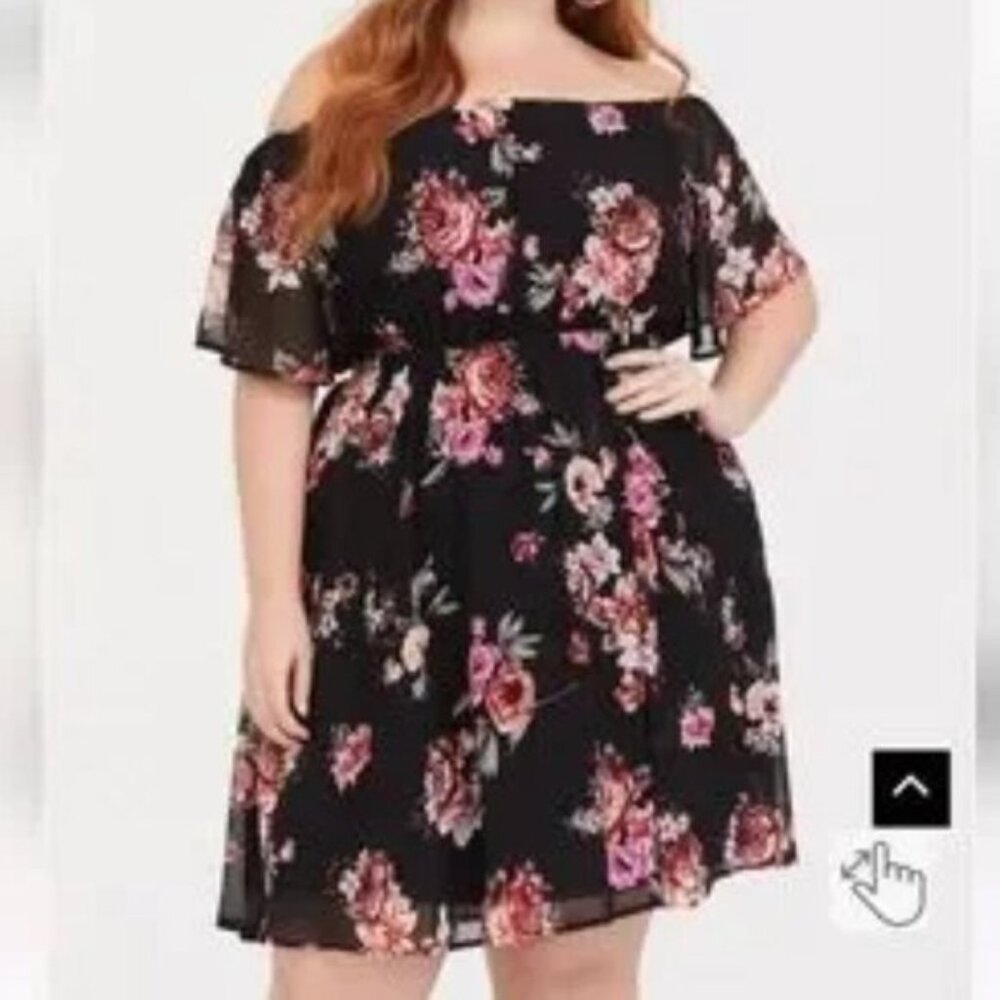 TORRID chiffon off shoulder floral mini dress lined flutter sleeves size…